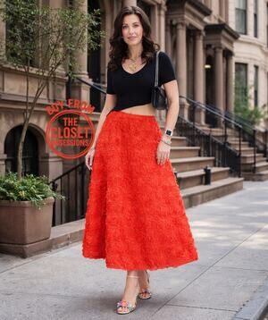 ZARA Floral Voluminous Midi Skirt NWT | Red Textured A-Line
